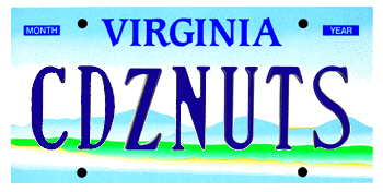 A Virginia license plate reading CDZNUTS