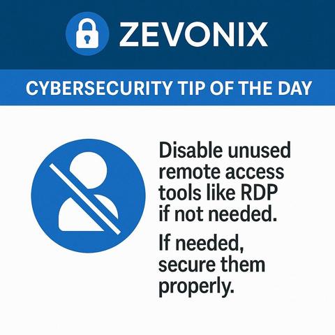 Disable unused remote access tools like RDP if not needed. If needed, secure them properly.