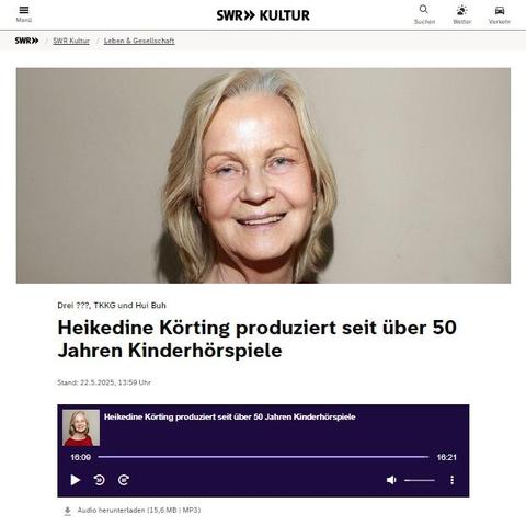 SWR Kultur - Screenshot: https://www.swr.de/swrkultur/leben-und-gesellschaft/tkkg-und-hui-buh-heikedine-koerting-produziert-seit-ueber-50-jahren-kinderhoerspiele-100.html