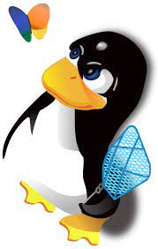 Tux avec une tappete à mouche prêt à supprimer le papillon Microsoft