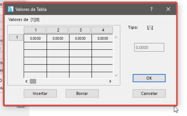 Non-resizable array parameter dialog box