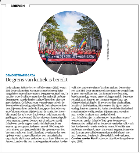 Ingezonden brief Caroline van der Plas, NRC 23-5-2025