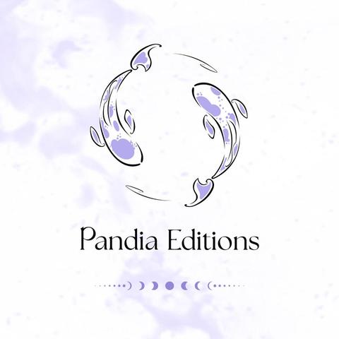 Logo de Pandia Éditions représentant deux poissons stylisés (carpes koi) formant un cercle, dans des teintes violettes et blanches. En dessous, le nom « Pandia Éditions » est écrit en lettres élégantes.