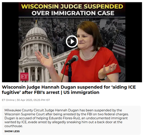 Screenshot of news article "WISCONSIN JUDGE SUSPENDED OVER IMMIGRATION CASE"