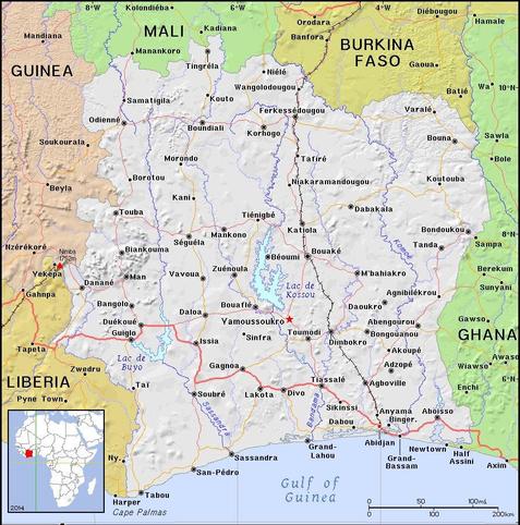 A map showing the location of Côte D'Ivoire
Credit https://ian.macky.net/pat/