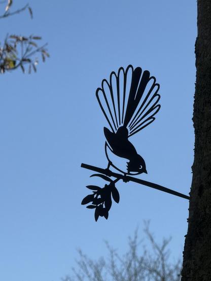 Metalbird art installation of a fantail bird