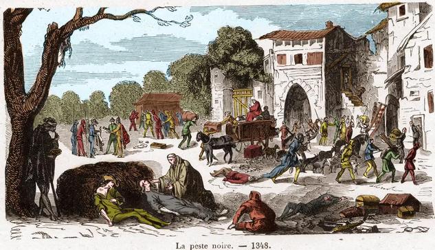  La peste noire en 1348, gravure extraite d’“Histoire de France en cent tableaux”, de Paul Lehugeur, 1891. Photo Leemage via AFP 

via Courrier International