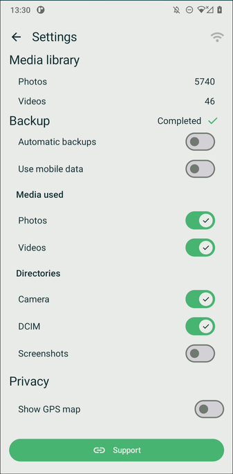 zeitkapsl settings screen now allows to select/unselect which directories should be backed up