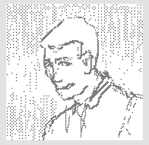 a black and white pixelly portrait of my biological father