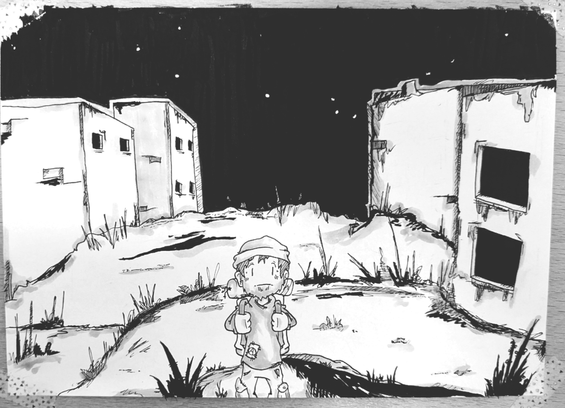 I just don't like drawing backgrounds, that's probably the reason why I do sticker of characters.

A character standing in front of an abounded city .