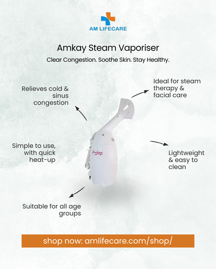 A simple steam can make a world of difference!
The Amkay Steam Vaporiser provides fast relief from sinus congestion, cough, and dry skin. Perfect for daily steam therapy or a relaxing facial treatment—breathe easier and feel refreshed!

Perfect for: Families, skincare enthusiasts, seniors, and wellness-focused individuals
👉 Feel the difference: https://amlifecare.com/product/amkay-steam-vaporiser/

#AMLifeCare #SteamVaporiser #ClearCongestion #HealthyLiving #SinusRelief #HomeHealthcare #HealthAtHome #HomeHealthcare #HealthcareProducts #PersonalHealth