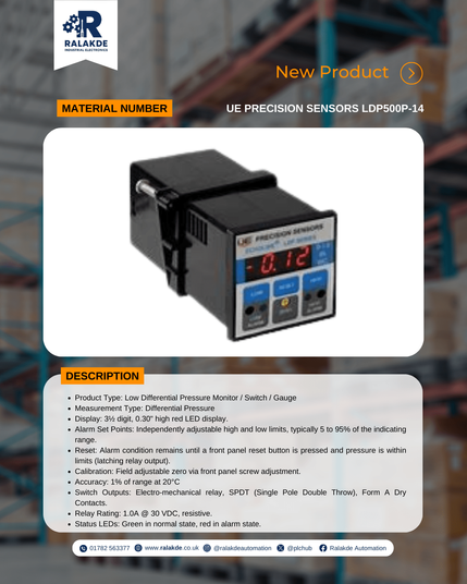 Spesification of UE Precision Sensors LDP500P-14 from Ralakde Automation.