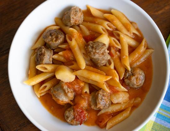 penne pasta with sausage and tomato