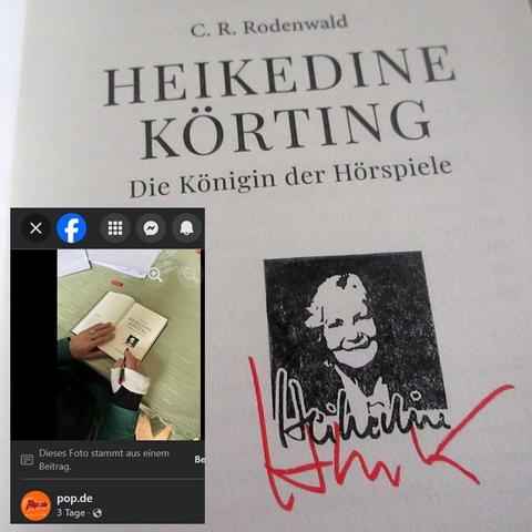 Signatur von Heikedine Körting auf der Titelseite ihrer Biografie / Screenshot des Beitrags im Facebook-Account von pop.de