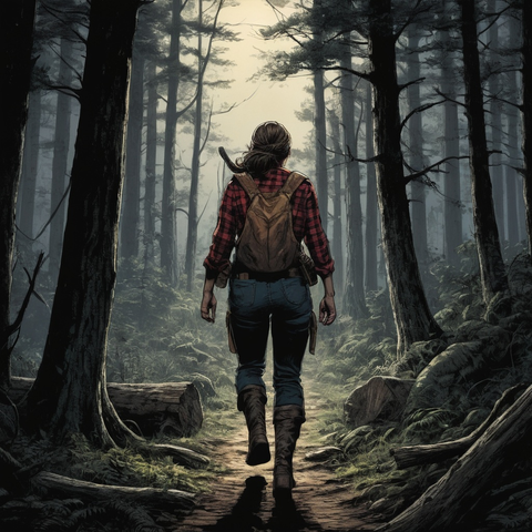 Model: RealVisXL V4.0
(vintage comic book illustration, graphic novel, ultra detail, 4k, graphic novel illustration) a female lumberjack traversing through a deep dark forest, view from behind,