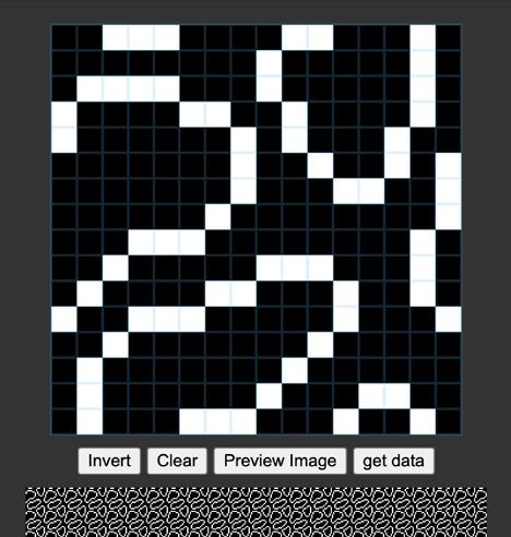 a large 16x16 grid is filed in with a design and a box below shows the same design as a repeating tile pattern.