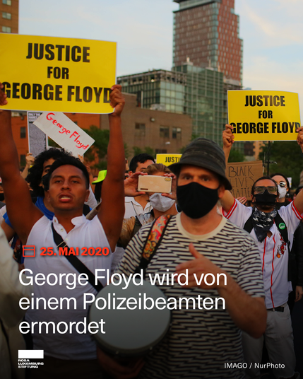 Sharepic mit dem Text: 25. Mai 2020. George Floyd wird von einem Polizeibeamten ermordet.
