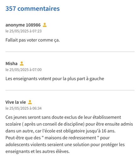 Commentaires à l'article du Figaro : l'un "les enseignants votent pour la plus part à gauche" (belle faute d'orthographe en prime), un autre "fallait pas voter comme ça."