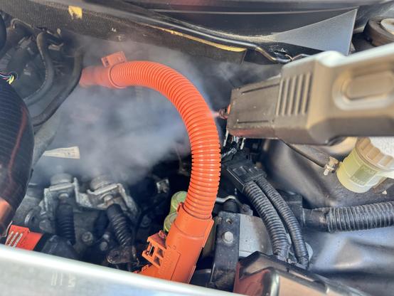Steam cleaning the high voltage cable protector in my engine bay