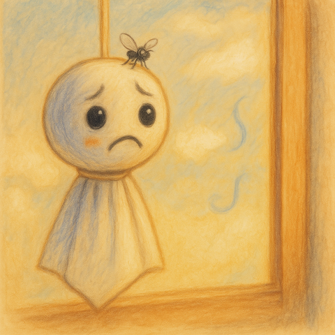 ①«Generated by MicrosoftCopilot»
 Crayart style. Medium shot. A Teru Teru Bouzu doll is displayed by a window. Close up. 3D rendering art. Soft focus. A sad face with a 🥺 expression. Gentle folds on white cloth. Warm sunlight on cloudy sky. Pastel colors. Best quality. Calm atmosphere. Hopeful mood. Soothing light. Gentle shadows.
#本日の成果物 #aiartcommunity