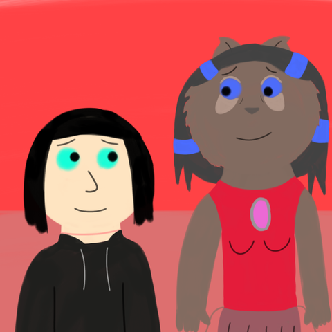 Drawing of Millie and Rose both looking at each other lovingly