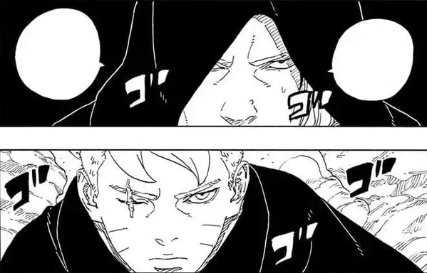 Koji Kashin and Boruto from the manga series Boruto: Two Blue Vortex Chapter 22.