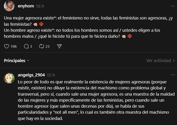 Existen mujeres agresoras, pero son poquísimas comparadas con los hombres.