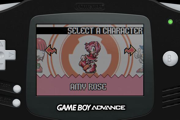 Screenshot from Sonic Adventure for GameBoy Advance. Amy Rose is the selected character.