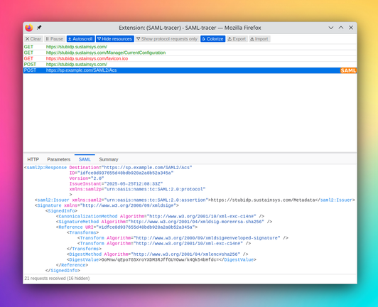 SAML-tracer Screenshot