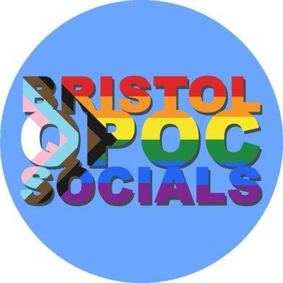 Text in the colours of the pride progress flag says Bristol QPOC socials