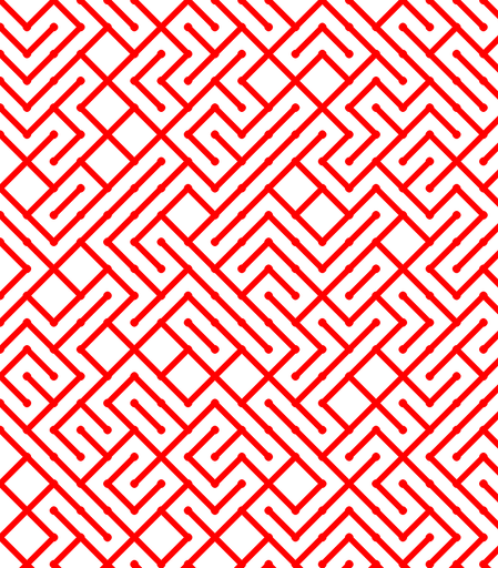 A colorful maze, generated using the 10print method. Picture generation details: screen height: 1142, screen width: 1002, primary background color #000000, primary line color: #FF0000, square: 54, width: 11, radiusB: 8, radiusW: 11, effect: 14