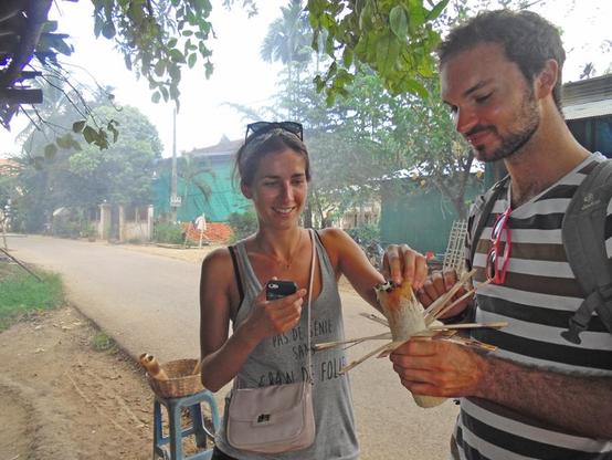 Bamboo sticky rice tasting on the way from Siem Reap to Phnom Penh