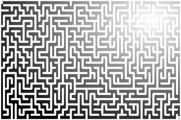 A colorful autogenerated maze. Picture generation details: screen height: 1087, screen width: 1630, primary background color #000000, primary line color: #FFFFFF, using gradient mask mask13.png, gradient background color #FFFFFF, square: 36, width: 18, radiusB: 13, radiusW: 9, effect: 6