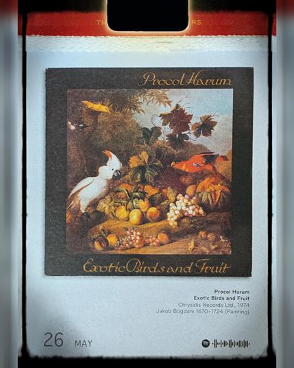 Abreißtageskalender von seltmann mit dem Kalenderblatt des Vinyl-Covers der LP "Exotic Birds and Fruit" (1974) von Procol Harum