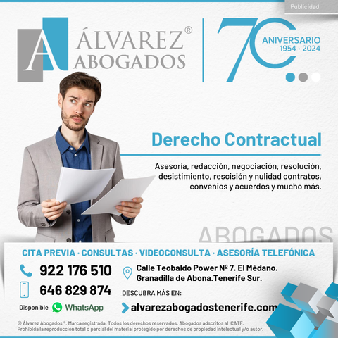 Abogados Derecho Contractual Tenerife. Asesoría, redacción, negociación, resolución, desistimiento, rescisión y nulidad de contratos, convenios y acuerdos. Revisión de pactos, cláusulas y condiciones. Asesoramiento Legal y Asistencia Jurídica. Consúltenos ahora sin compromiso. Defendiendo sus derechos desde 1954.
https://alvarezabogadostenerife.com/areas-derecho/derecho-contractual/

#alvarezabogados #abogadostenerife #tenerifelegal #derecho #contractos #contractual #precontractual #preventivo #legal
