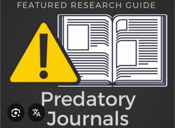 Signo de advertencia ⚠️ sobre una revista abierta 
Debajo texto: Predatory Journals