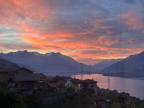 Orange sunrise over lake Como 