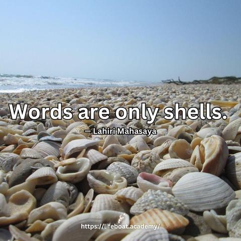 A social post from @lifeboatacademy which says: "Words are only shells." - Lahiri Mahasaya