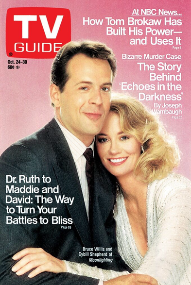 Magazine cover with cast of Moonlighting.