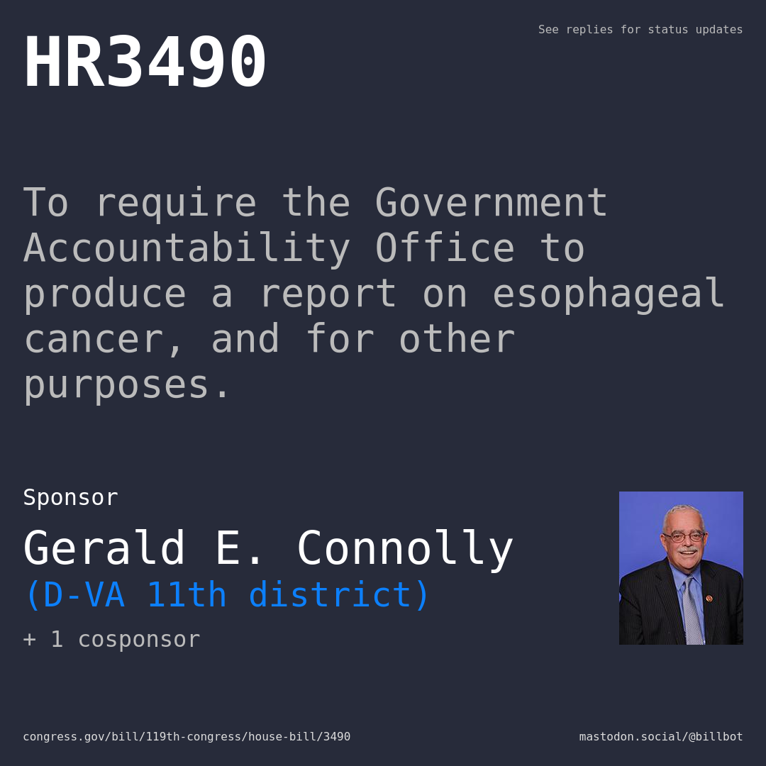 Description of HR3490, and a depiction of its sponsor, Gerald E. Connolly.