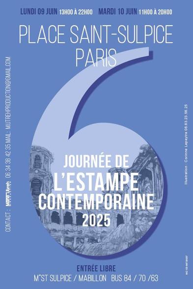 Affiche JOURNEE DE L'ESTAMPE CONTEMPORAINE, place St Sulpice à Paris les 9 et 10 juin 2025