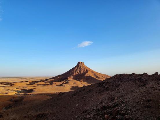 Landscape photograph of the rocky Sahara Desert in southern Morocco.