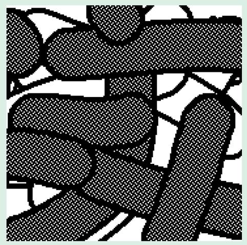 capsule-shaped forms on a digital canvas, white or gray with black outlines 