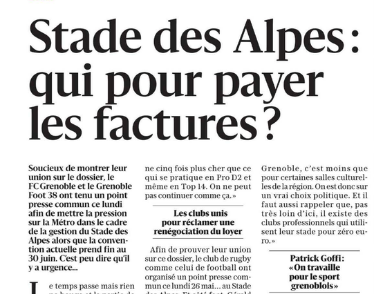 Stade des Alpes : qui pour payer les factures ?