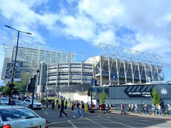 View from the road outside St James' Park, Newcastle, looking towards the Gallowgate End.