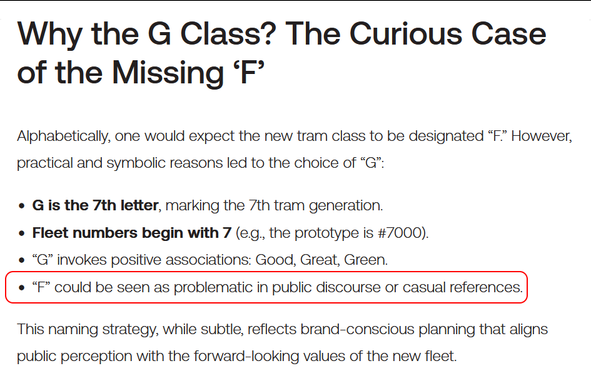 Why the G Class? The Curious Case of the Missing ‘F’ ... “F” could be seen as problematic in public discourse or casual references.