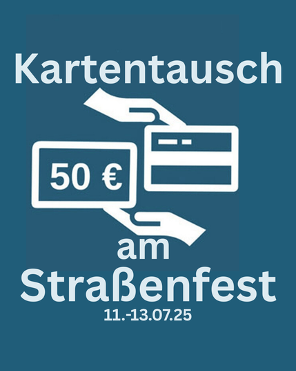 Symbolbild zwei Hände mit Gutschein und 50-Euro Schein für Kartentausch am Straßenfest Erlangen