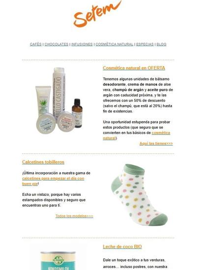 Pantallazo del boletín de la tienda online de SETEM 