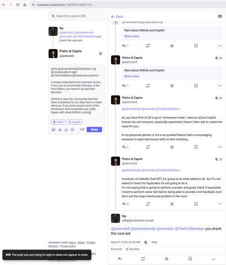 screenshot of a deleted conversation from original poster to not receive answers