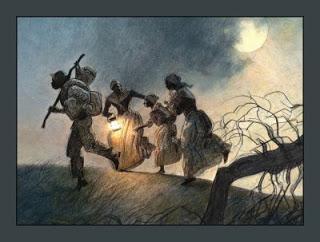 Des esclaves noirs s'enfuient de la plantation. 